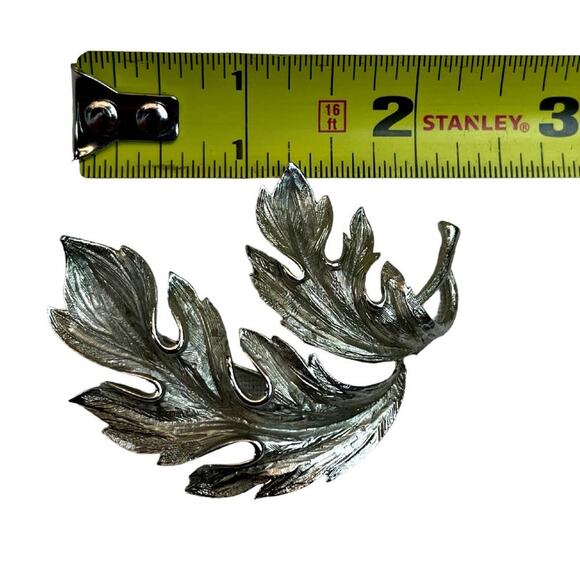 Lisner Vintage Silver Tone Textured Double Leaf Brooch Pin Nature Tree Fall - Picture 5 of 5